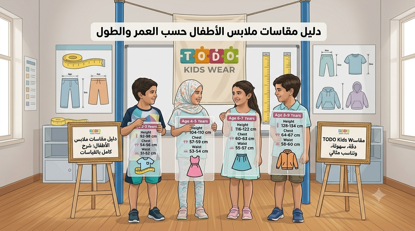 دليل مقاسات ملابس الأطفال حسب العمر والطول (شرح كامل)